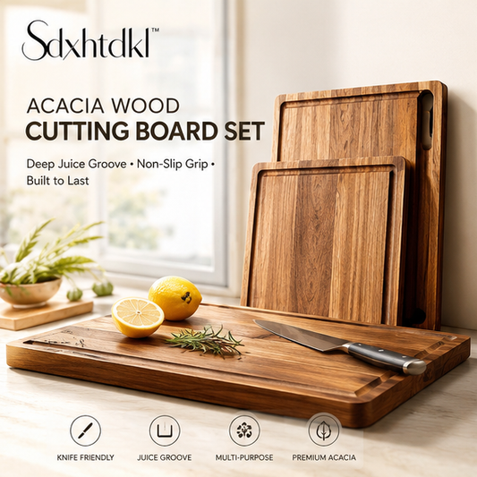 Sdxhtdkl™ Acacia Wood Cutting Board Set with Deep Juice Groove & Non-Slip Grip