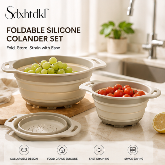 Sdxhtdkl™ Foldable Silicone Colander Set for Pasta, Fruits & Vegetables