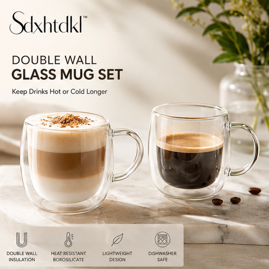 Sdxhtdkl™ Double Wall Glass Coffee Mug Set for Latte, Cappuccino & Espresso