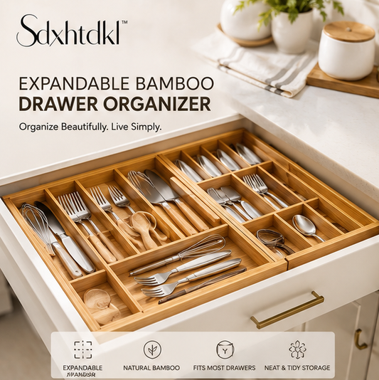 Sdxhtdkl™ Expandable Bamboo Drawer Organizer for Kitchen Utensils & Cutlery
